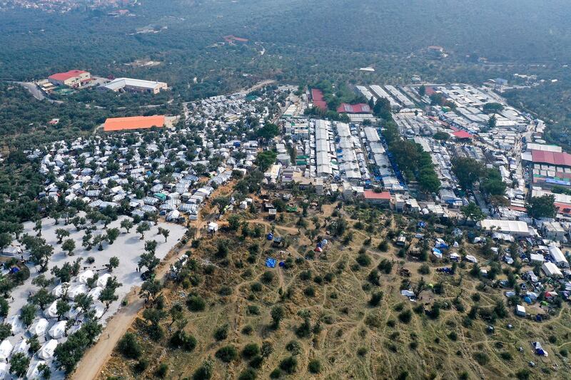 An aerial view of the overcrowded Moria Refugee Camp in Mytilene, Greece. Getty