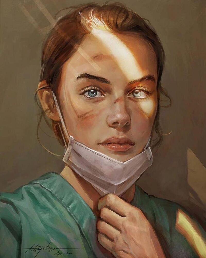 Artist CJ Lee (@cheoljoolee) said of this work, "I was planning to do simple sketch when beginning, but changed my mind because I saw some of nurse's face. Truly respect the front-line healthcare workers. Thank you all for your dedication and sacrifice". Via @cheoljoolee / Instagram