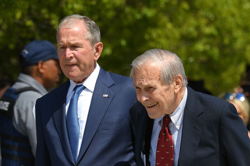 George W. Bush and Donald Rumsfeld attend a 2019 ceremony to mark the 18th anniversary of 9/11 in Washington. AFP