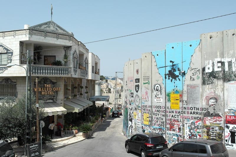 The Walled-Off hotel is hemmed by an eight-metre concrete wall built by Israel. Courtesy Walled-Off Hotel