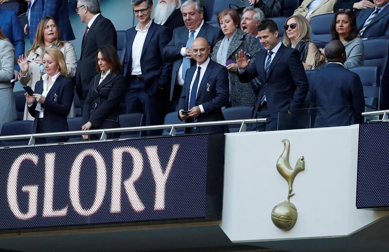 Tottenham manager Mauricio Pochettino and chairman Daniel Levy in the stands at the new Tottenham Hotspur Stadium. Reuters