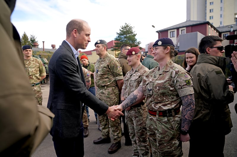 Prince William meets members of the British military stationed in Poland. Getty