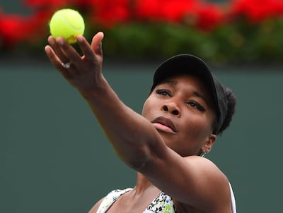 Mar 10, 2018; Indian Wells, CA, USA;  Venus Williams (USA) during her second round match against Sorana Cirstea (not pictured) in the BNP Paribas Open at the Indian Wells Tennis Garden. Mandatory Credit: Jayne Kamin-Oncea-USA TODAY Sports