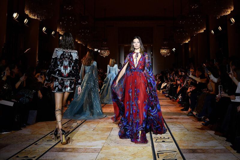 Models present creations by Zuhair Murad during his spring / summer 2020 haute couture show in Paris, on January 22, 2020. AFP