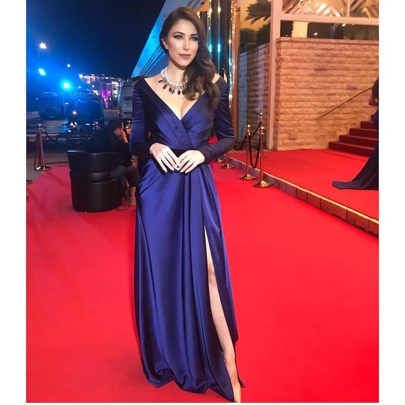 Actress and TV presenter Daniella Rahme wore a classic royal navy blue gown. Photo: Instagram 