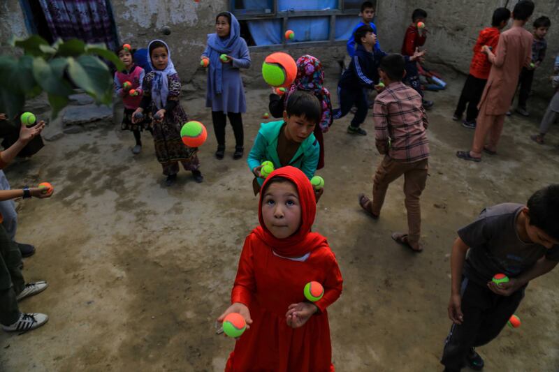 Afghan children train in circus acts at a home in Kabul, Afghanistan.  Two teenage Afghan sisters, Najma and Bahara, not only put on spectacular circus acts but also inspire and train others to pursue the art form, spreading joy and fun among Afghan children.  The sisters have learned the art from Khalilullah Hamid, the founder of the Afghan Parwana circus, who taught hundreds of students for two decades after the fall of the Taliban regime in 2001. EPA