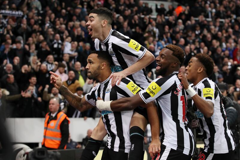 Callum Wilson celebrates after giving Newcastle a 1-0 lead. Getty