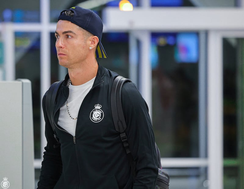 Al Nassr's Cristiano Ronaldo arrives at Zayed International Airport in Abu Dhabi ahead of the Saudi Super Cup. Reuters 