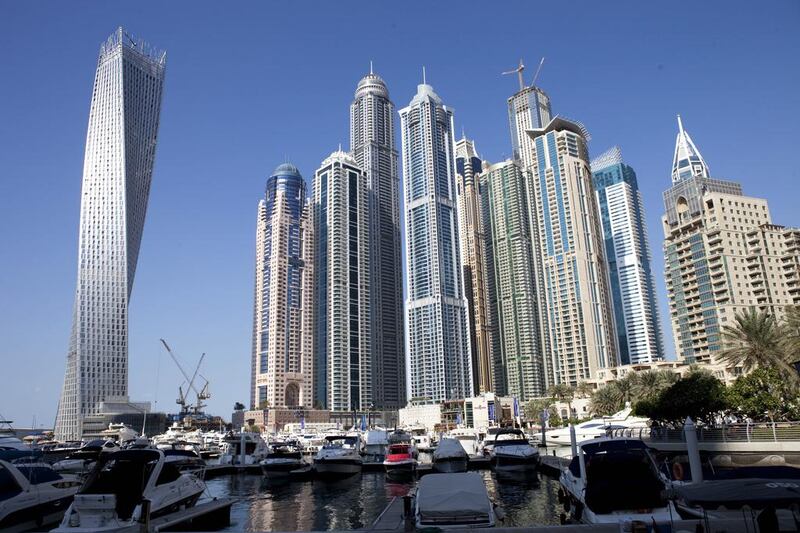The skyline of Dubai Marina. Property transactions in the city soared during 2013. Razan Alzayani / The National

