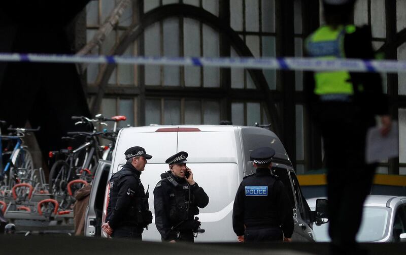 Police officers secure a cordoned off area at Waterloo station near to where a suspicious package was found, in London, Britain, March 5, 2019. REUTERS/Peter Nicholls