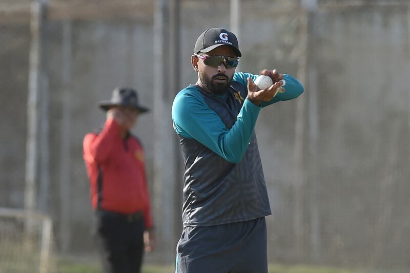 Pakistan captain Babar Azam catches the ball during the practice session in Lahore ahead of the ODI series against the West Indies. AFP