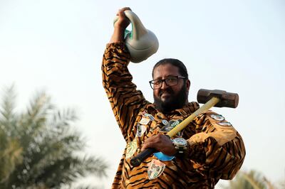 Dubai, United Arab Emirates - October 09, 2018: Samson of UAE, Hussain Khalil for a POAN. He is a ��super-power champ�� who can pull trucks with his hair, among other power stunts. Tuesday, October 9th, 2018 in Al Barsha, Dubai. Chris Whiteoak / The National