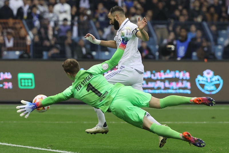 BARCELONA RATINGS: Marc-Andre ter Stegen 7 - Almost another clean sheet – Benzema’s 93rd minute goal changed that – but Xavi won his first trophy as Barcelona manager and the Catalans won Spain’s Super cup for the first time in five years. AFP