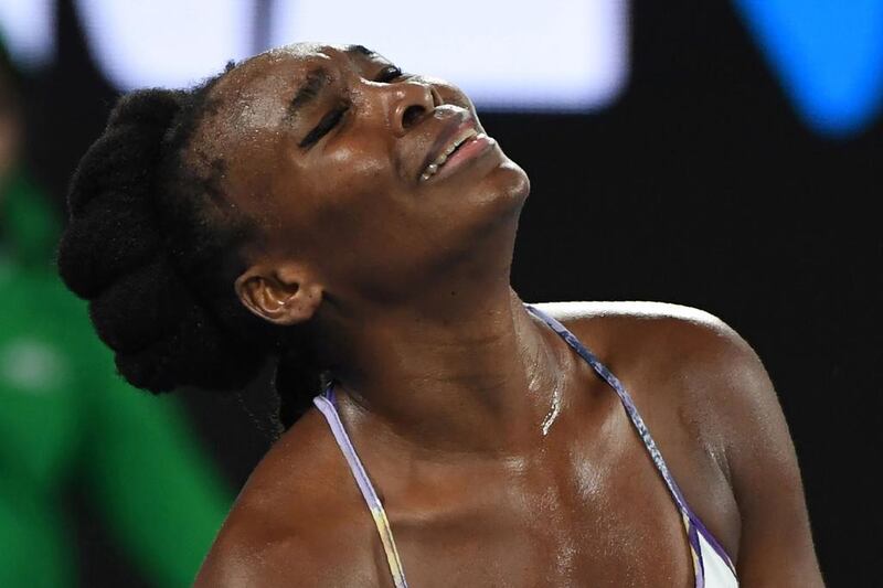 Venus Williams reacts in frustration during the Australian Open final. William West / AFP