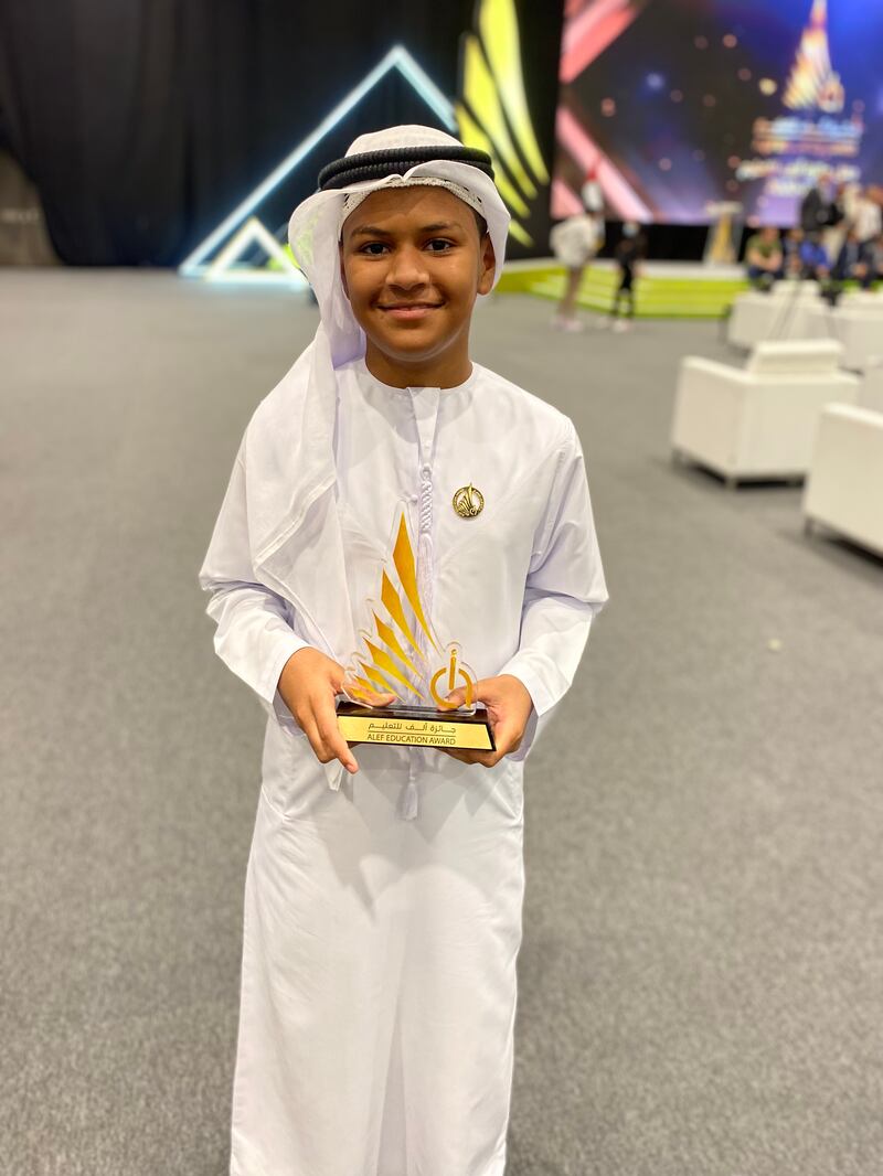 Abdulla Albusmait, 12, from the Mohammed bin Hamad Al Sharqi Boys School in Fujairah, bagged second prize in the Most Improved Alef Student category.