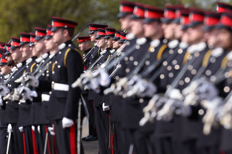 Officer cadets take part in the Commissioning Course No. 232 Sovereign's Parade at the Royal Military Academy Sandhurst in London. AFP
