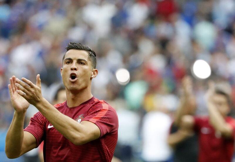 Cristiano Ronaldo of Portugal cheers prior to the Uefa Euro 2016 Final match between Portugal and France at Stade de France in Saint-Denis, France, 10 July 2016. Abedin Taherkenareh / EPA