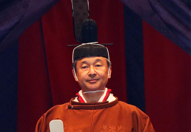 Japan's Emperor Naruhito appears during a ceremony to proclaim his enthronement to the world. Reuters