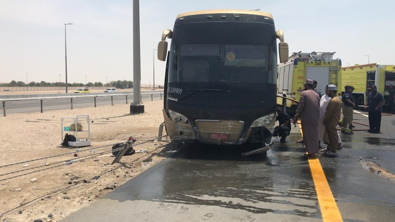 The bus was involved in an accident on Sheikh Khalifa bin Zayed Road outside the UAE capital. Abu Dhabi Police