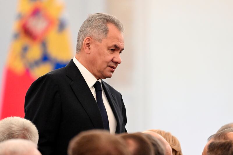 Russian Defence Minister Sergey Shoigu arrives at the ceremony. AP