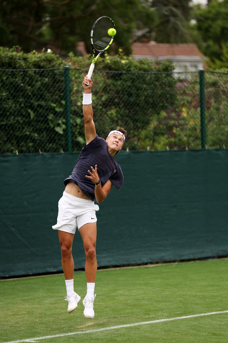 Holger Rune of Denmark practises at the All England Club. Getty