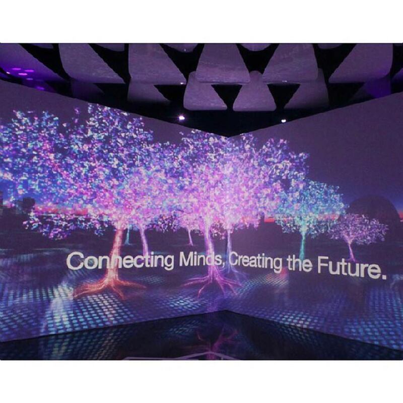 The theme of Dubai’s bid for Expo 2020, left, and other visions for the city were displayed in The Cube, which was a huge hit with delegates at the emirate’s symposium. Courtesy Expo 2020