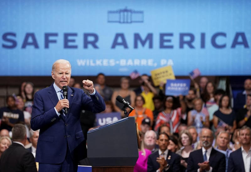 US President Joe Biden delivers remarks on gun crime and his 'Safer America Plan' during an event in Wilkes Barre, Pennsylvania. Reuters
