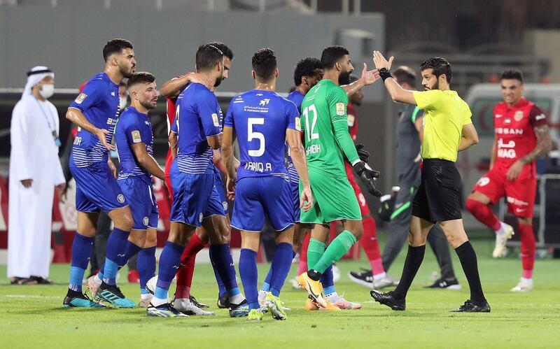 Sharjah, United Arab Emirates - Reporter: John McAuley. Sport. Al Nasr's Glauber Lima is sent off. Shabab Al Ahli v Al Nasr in the Arabian Gulf Cup Final. Friday, April 9th, 2021. Sharjah. Chris Whiteoak / The National