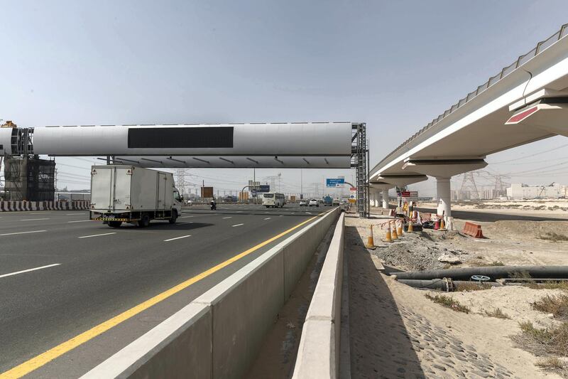 DUBAI, UNITED ARAB EMIRATES. 18 JULY 2018. The new SALIK gate installed an operational Right after the Energy Metro Station when inbound to Dubai on the Abu Dhabi highway. (Photo: Antonie Robertson/The National) Journalist: None. Section: National.