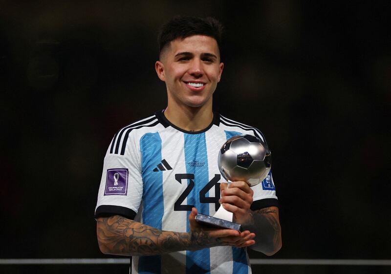 Argentina's Enzo Fernandez after winning the best young player award at the 2022 Qatar World Cup. Reuters