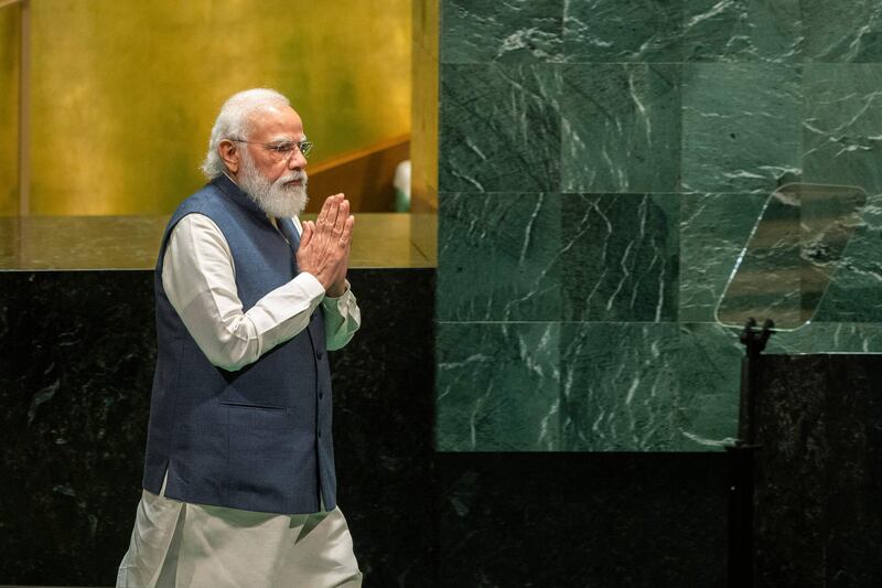 India's Prime Minister Narendra Modi arrives to speak at the UN General Assembly in New York. AFP