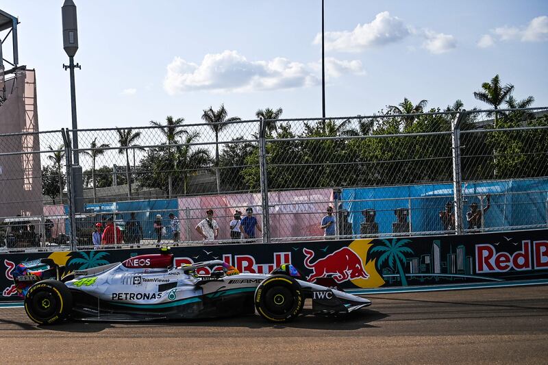Lewis Hamilton during the second practice session of the Miami Formula One Grand Prix. AFP