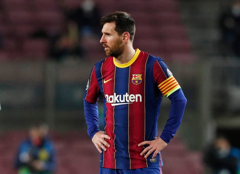 Barcelona's Lionel Messi looks dejected. Reuters