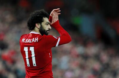 Soccer Football - Premier League - Liverpool vs Southampton - Anfield, Liverpool, Britain - November 18, 2017   Liverpool's Mohamed Salah applauds the fans as he is substituted   Action Images via Reuters/Jason Cairnduff    EDITORIAL USE ONLY. No use with unauthorized audio, video, data, fixture lists, club/league logos or "live" services. Online in-match use limited to 75 images, no video emulation. No use in betting, games or single club/league/player publications. Please contact your account representative for further details.