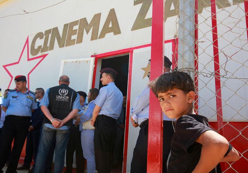 The opening ceremony of the cinema in the camp, which is about 80 kilometres north of the Jordanian capital Amman. AFP