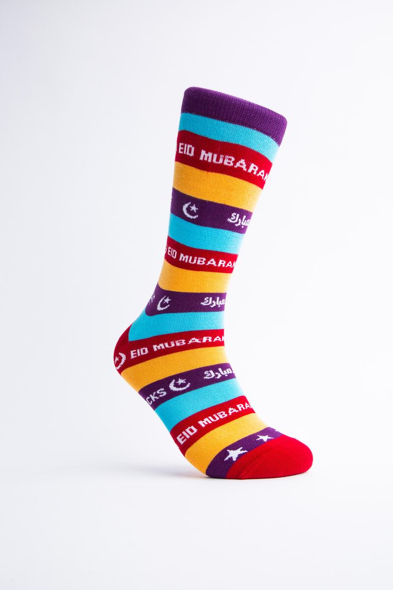 The Happy Eid aka Justin Trudeau sock: “This colourful sock has the symbolic moon and star motifs as well as “Happy Eid” and “Eid Mubarak” text. Our mindset behind this design was to celebrate Islamic faith with our non-Muslim friends and neighbours – and Prime Minister Trudeau did just that.”
