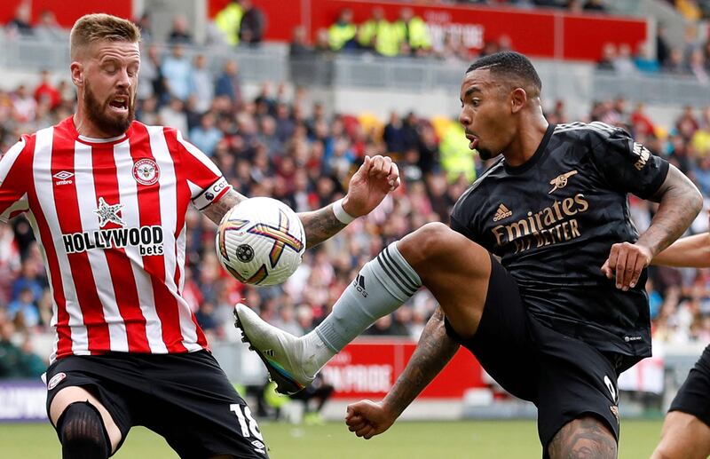 Arsenal striker Gabriel Jesus battles with Brentford defender Pontus Jansson. AFP