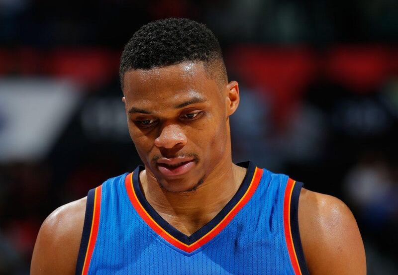 Russell Westbrook shown during the Oklahoma City Thunder's loss to the Atlanta Hawks on Monday night in the NBA. Kevin C Cox / Getty Images / AFP / November 30, 2015 
