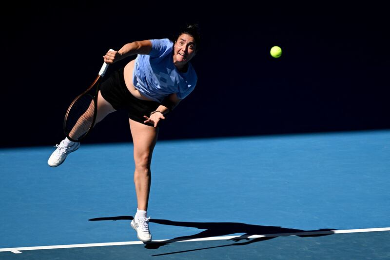 Ons Jabeur during a practice session ahead of the Australian Open. AFP