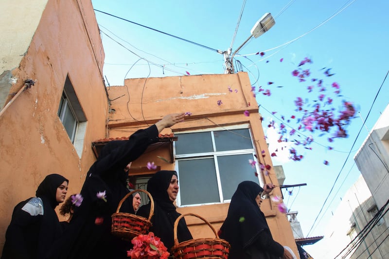 Women at the funeral of Hezbollah fighter Kamal Al Masri in Burj Al Shemali, southern Lebanon. AFP