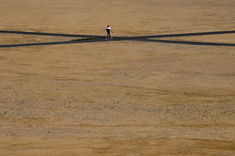 Scorched grass at Greenwich Park in London. AP