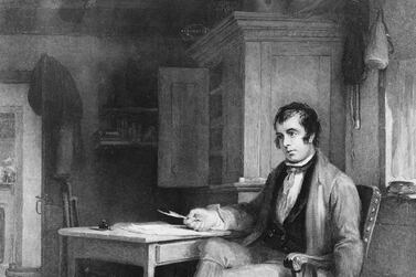 An illustration of Scottish poet Robert Burns circa 1786 in his cottage composing ‘The Cotter’s Saturday Night’. Getty 