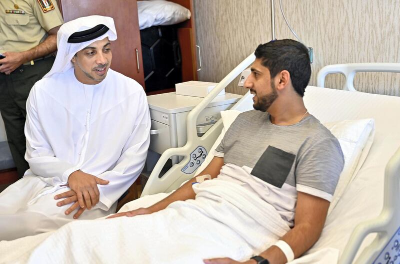 Sheikh Mansour bin Zayed, Deputy Prime Minister and Minister of Presidential Affairs, visits soldiers in Zayed Military Hospital where they are being treated for
injuries sustained while on active operations. Sheikh Mansour praised them for their heroism and dedication: ‘Future generations will remember these acts of
bravery, and learn from the values of giving and sacrifice you have made during your national duty that reflect your pride and love for the homeland’ Wam