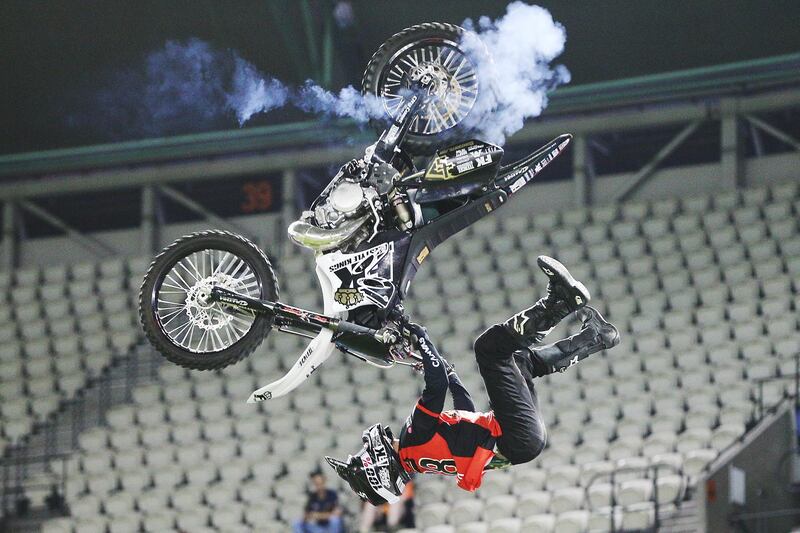 Motorcross riders entertain fans during the Big Bash League match at Marvel Stadium in Melbourne, Australia. Getty Images