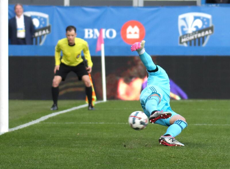 Montreal Impact scores a goal against New England Revolution during the first half at the Stade Saputo. Jean-Yves Ahern / USA TODAY Sports