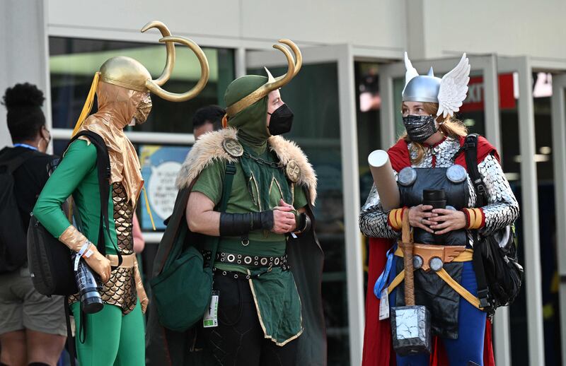 Cosplayers dressed as Loki and Thor. AFP