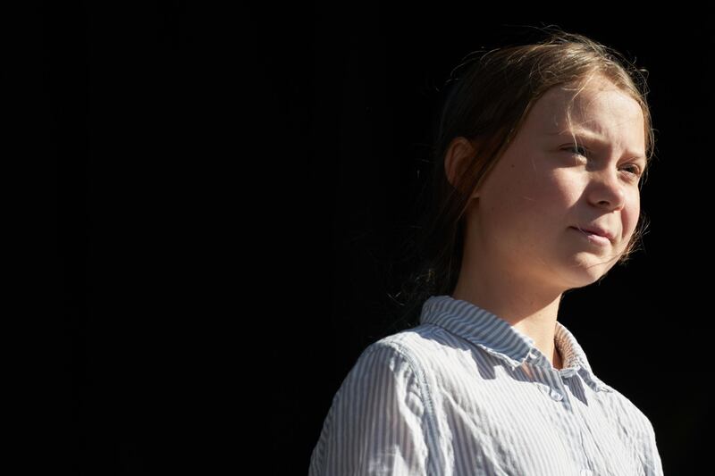 epa07875173 Swedish sixteen-year-old climate activist Greta Thunberg speaks during a press conference at the end of the march for the climate strike in Montreal, Quebec, Canada, 27 September 2019. Thunberg participated in several climate events in Montreal, continuing a month-long series of climate-related appearances in the US and Canada which began with her sailing from England to New York in late August.  EPA/VALERIE BLUM