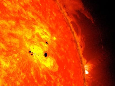 Sunspots appear as dark areas on the surface of the Sun. Nasa 