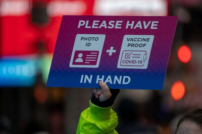A sign at a check point in New York as revelers gather ahead of New Year's Eve celebrations at Times Square. Getty Images / AFP
