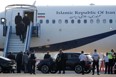 An Iranian government plane is seen on the tarmac at Biarritz airport in Anglet during the G7 summit in Biarritz, France, August 25, 2019. Iran’s foreign minister Mohammad Javad Zarif arrived on Sunday in Biarritz, southwestern France, where leaders of the G7 group of nations are meeting, an Iranian official said.   REUTERS/Regis Duvignau